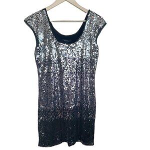 White House black market sleeveless silver ombré sequin mini dress